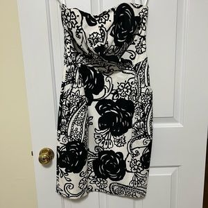 Strapless black and white patterned dress from White House Black Market